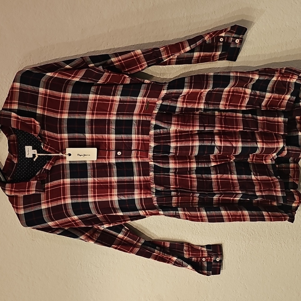 Pepe Jeans Red and Black Plaid Blouse
